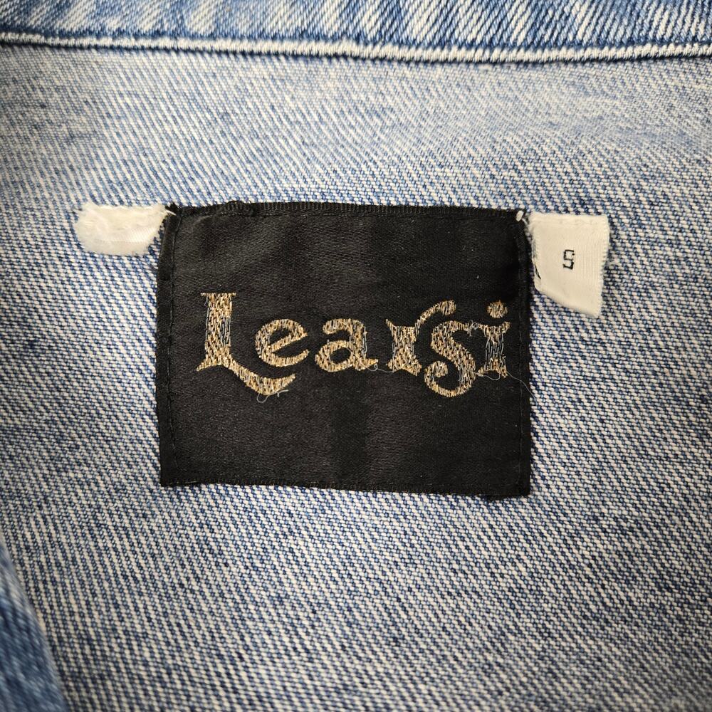 Vintage Learsi 90's Denim Jacket Fringe Yoke Arms 100% Cotton Faded size Small - Picture 10 of 15